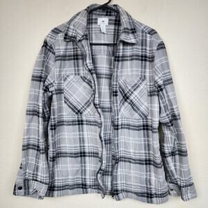 H&M Medium Grey Gray Plaid Flannel Long Sleeve Jacket